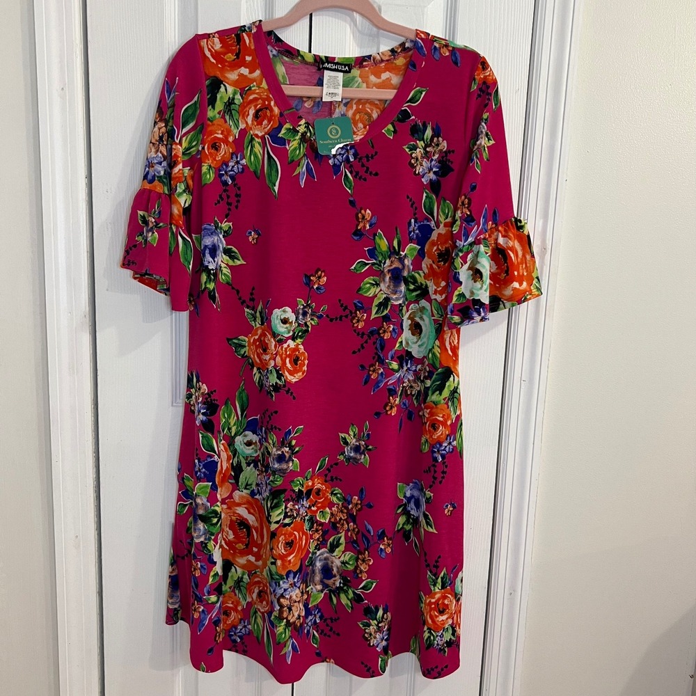 NWT Heimish USA Floral Print Dress Ruffle Sleeve V Neck Summer Casual Size M